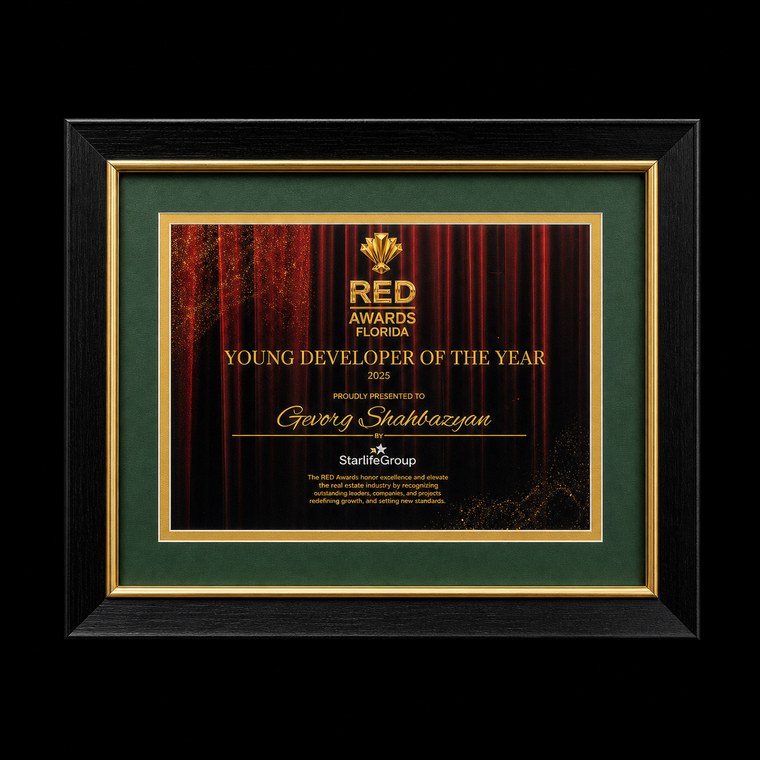 RED Awards Florida Young Developer certificate